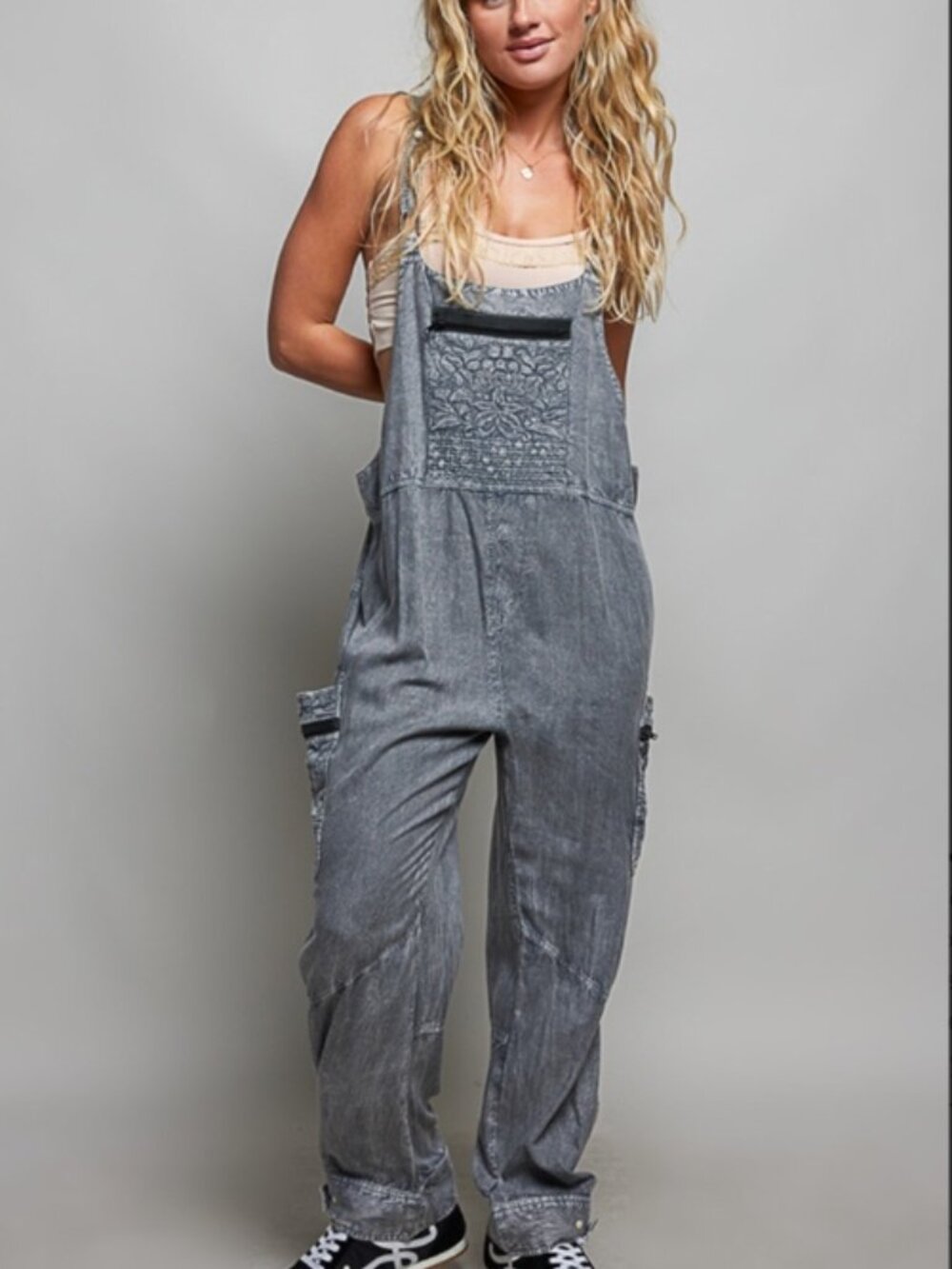 POL Women's Gray Denim Overalls